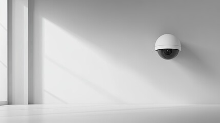 Security camera on white wall in minimalist interior