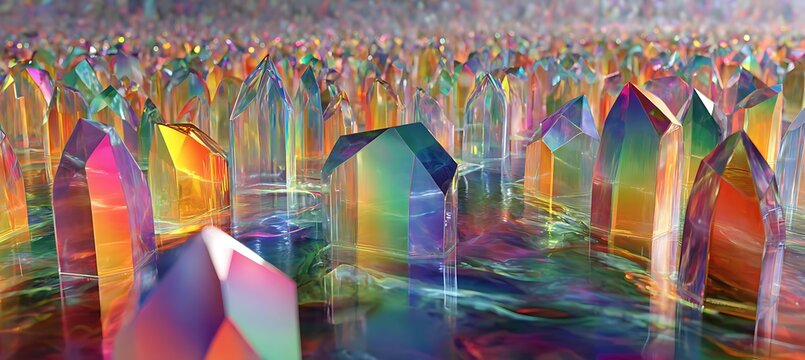 Iridescent crystal formations colorful gemstone mineralogy gem geology spectrum refraction light reflection - Powered by Adobe