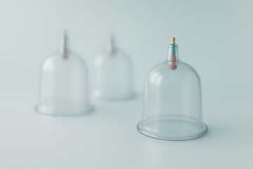 Clear cupping therapy cups on a light background. Traditional Chinese medicine for health and wellness. Hijama, treatment according to the Sunnah.