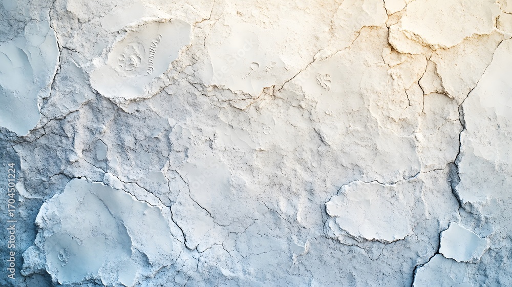 Poster a close-up view of a textured surface, showing intricate cracks and pale hues, creating a captivatin