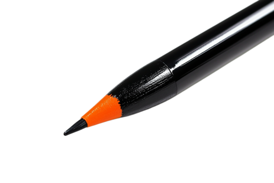Black and orange artist's pencil tip macro shot on transparent background