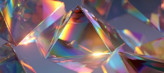 Abstract holographic crystal pyramids background refraction light effect iridescent texture wallpaper design