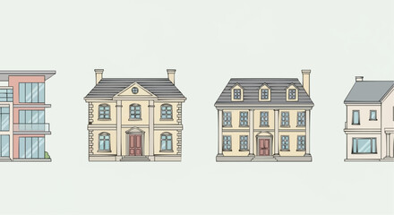 Explore various house styles and architectural designs in this captivating real estate property showcase image vector