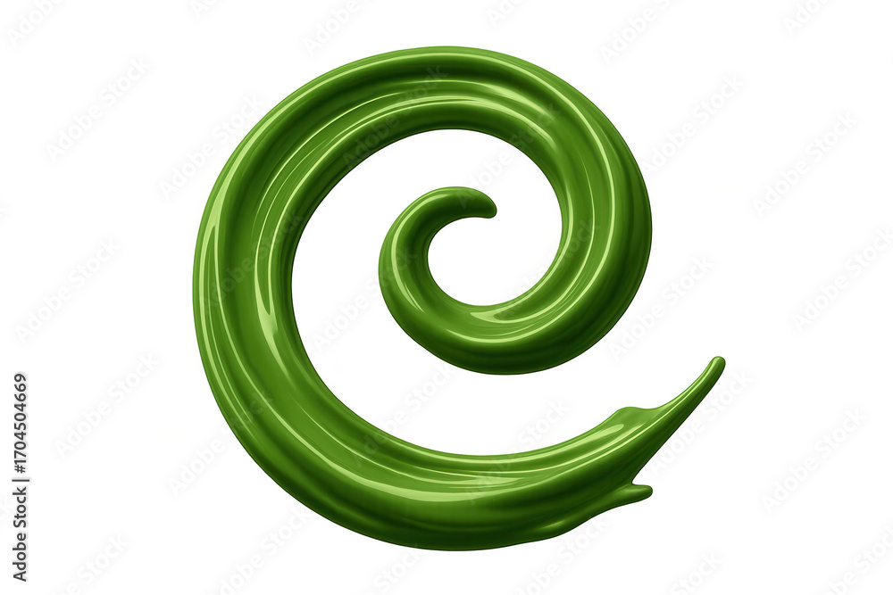 Poster glossy green paint swirling into a dynamic spiral shape, creating an eye-catching design element wit