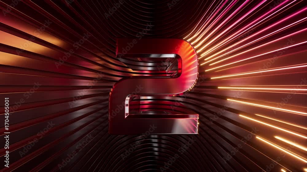 Aufkleber 3d rendered of a motion countdown from one to ten. chrome numbers with neon lines. a stage made of m