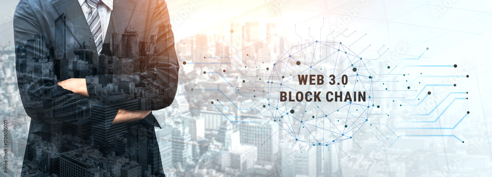 Aufkleber web 3.0 and blockchain technology as the foundation for a decentralized web. a concept of a distribu