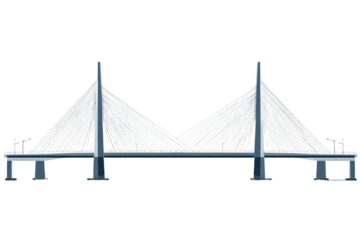 Modern cable-stayed bridge illustration with minimalist design on transparent background
