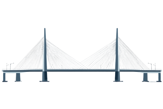 Modern cable-stayed bridge illustration with minimalist design on transparent background