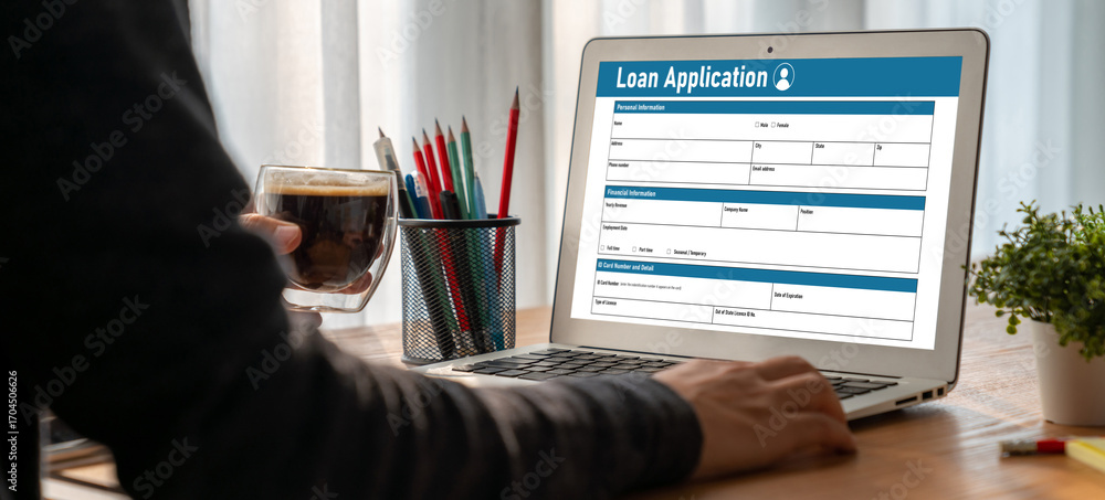 Poster online loan application form for modish digital information collection on the internet network