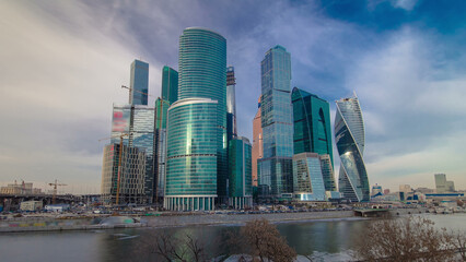 Skyscrapers International Business Center City at evening hyperlapse timelapse, Moscow, Russia
