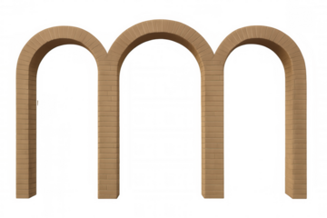 Three elegant brick arches form a transparent passage, ideal for architectural visualization or design projects