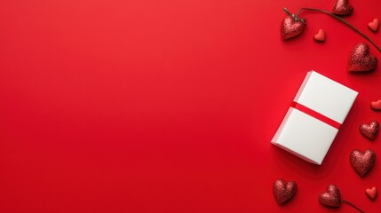 Red hearts gift box valentine day background