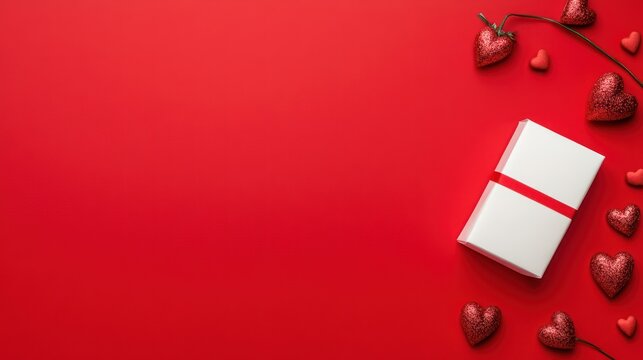 Red hearts gift box valentine day background - Powered by Adobe