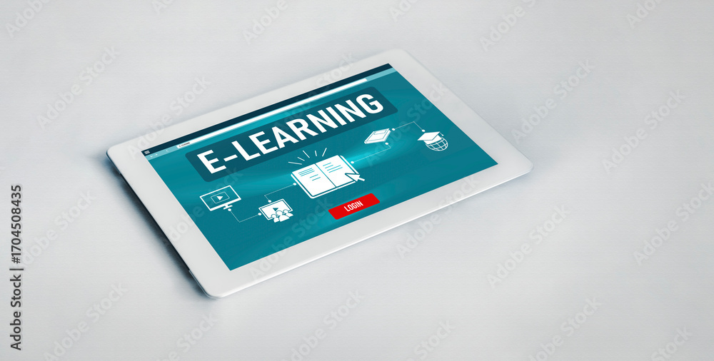 Poster e-learning website with modish sofware for student to study online on the internet network