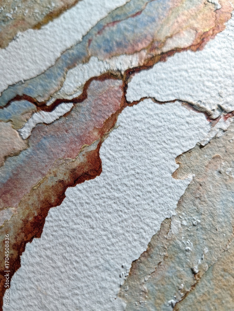 Poster unique abstract texture displayed on watercolor paper showcasing rich colors and layered details in 