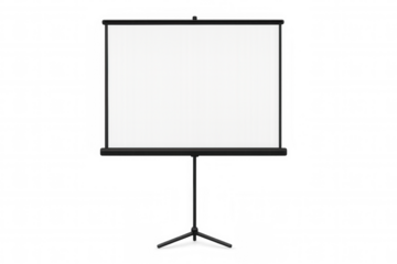 Portable projection screen with tripod stand isolated on transparent background, ideal for presentations and conferences