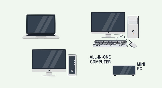 Compare desktop computer laptop all in one pc and mini pc options for home office and business use today vector