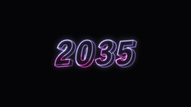  2035 New Year Text Neon Seamless Loop 4K Glowing Typography Animation for VFX and Video Editing