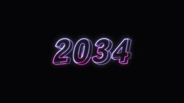  2034 New Year Text Neon Seamless Loop 4K Glowing Typography Animation for VFX and Video Editing