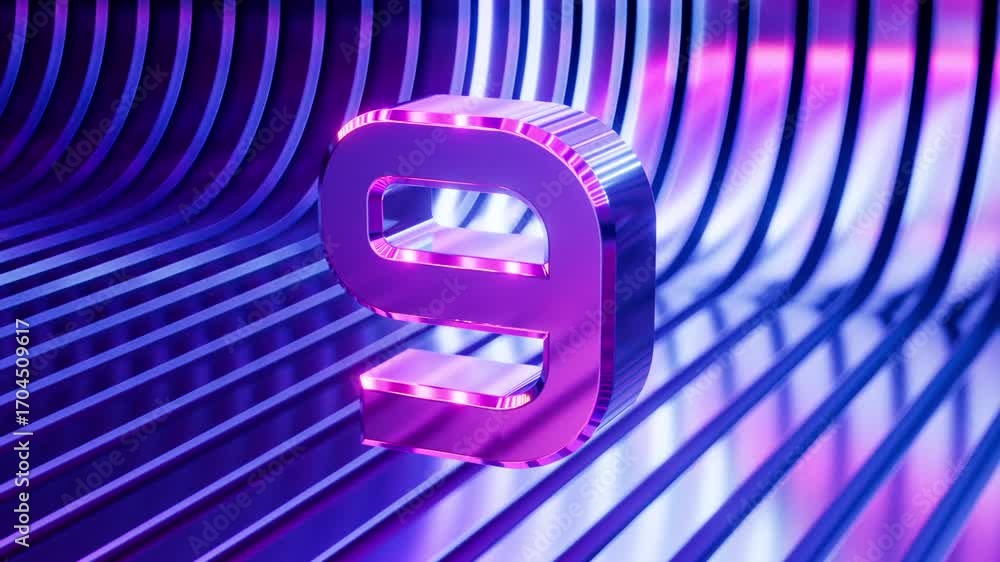 Aufkleber 3d animation of a futuristic countdown from ten to one. neon light reflects in metallic numbers. chr