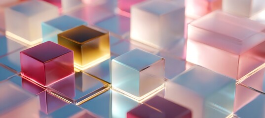 Abstract cubes background with pastel colors and reflections for modern design and wallpaper concepts