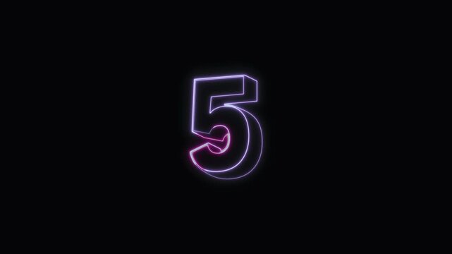  Numbers 5 Neon Text Seamless Loop 4K with Black Background Animated Promotional Typography for Video Editing