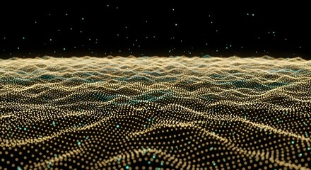 Abstract Golden Waves Digital Dot Grid Futuristic Background.