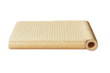 Perforated light wood surface with rolled edge on transparent background