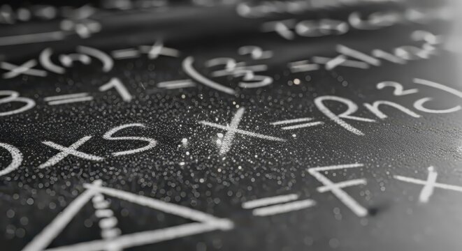 Close-up view of equations on a chalkboard, education or science concept background image
