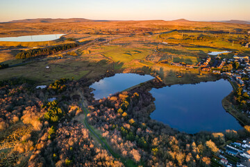 Golden light of sunset illuminating the rural landscape of the South Wales Valleys