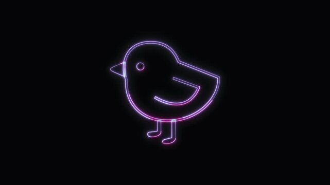  Baby Chick Icon Neon Seamless Loop 4K with Black Background Animated Promotional Typography for Video Editing