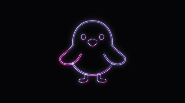  Baby Chick Icon Neon Seamless Loop 4K with Black Background Animated Promotional Typography for Video Editing