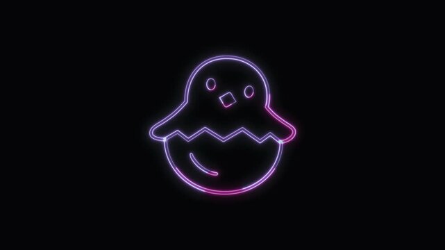  Baby Chicks Icon Neon Seamless Loop 4K with Black Background Animated Promotional Typography for Video Editing