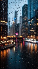 Obraz premium Rainy Night City View From Window