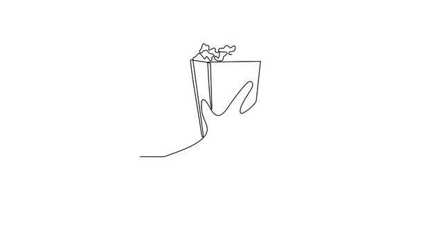 Animated self drawing of National Popcorn Day video design illustration. National Popcorn Day themes design concept in simple linear continuous line. Great design food campaign and business purpose.