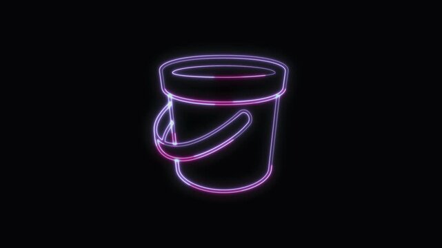  Bucket Icon Neon Seamless Loop 4K with Black Background Animated Promotional Typography for Video Editing