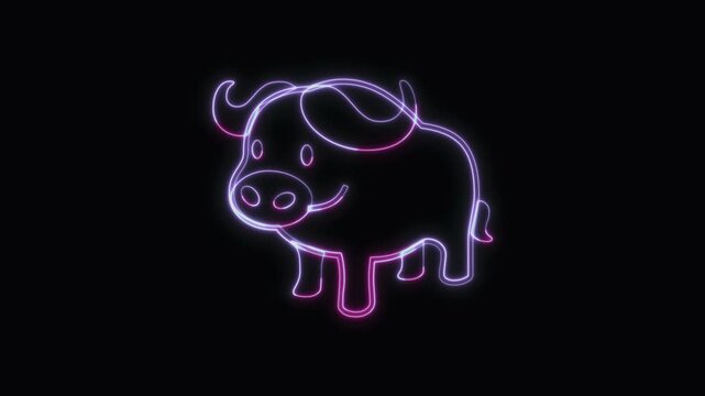  Buffalo Icon Neon Seamless Loop 4K with Black Background Animated Promotional Typography for Video Editing