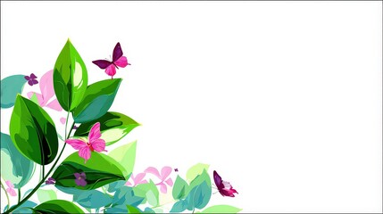 Floral Background With Butterflies And Leaves In Pastel Tones