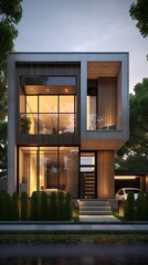 Contemporary dwelling showcasing a modern facade with refined architectural design features