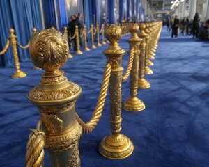 Ornamental Gold Rope Barriers On Blue Carpet