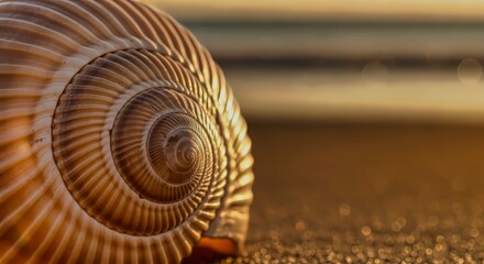 Obraz premium Intricate Seashell Details: A Macro Shot of a Seashell's Elegance at the Beach