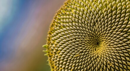 Intricate Sunflower Head Detail with Fibonacci Pattern Seeds Close-up Summer Texture