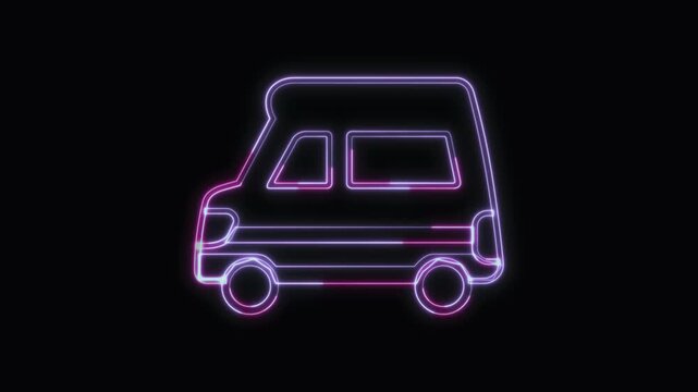  Van Icon Neon Seamless Loop 4K with Black Background Animated Promotional Typography for Video Editing