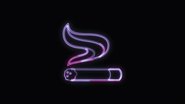  Cigarette Icon Neon Seamless Loop 4K with Black Background Animated Promotional Typography for Video Editing