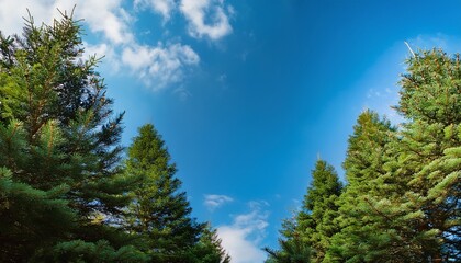 Evergreen Crowns Against A Clear Azure Sky