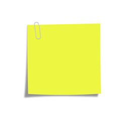Yellow notepaper with paperclip on Transparent Background