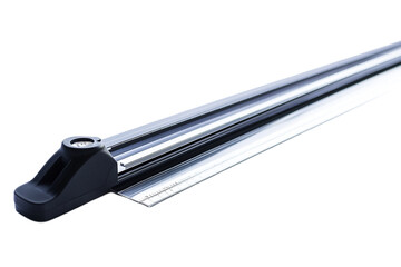 Professional rotary paper cutter, black handle close-up on transparent background
