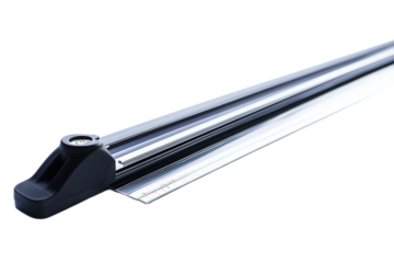 Professional rotary paper cutter, black handle close-up on transparent background