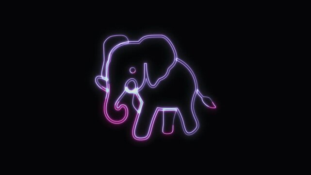  Elephant Icon Neon Seamless Loop 4K with Black Background Animated Promotional Typography for Video Editing