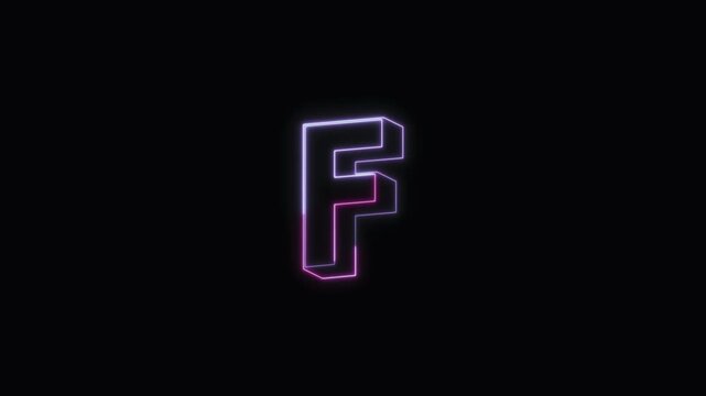  Alphabet F Neon Text Seamless Loop 4K with Black Background Animated Promotional Typography for Video Editing